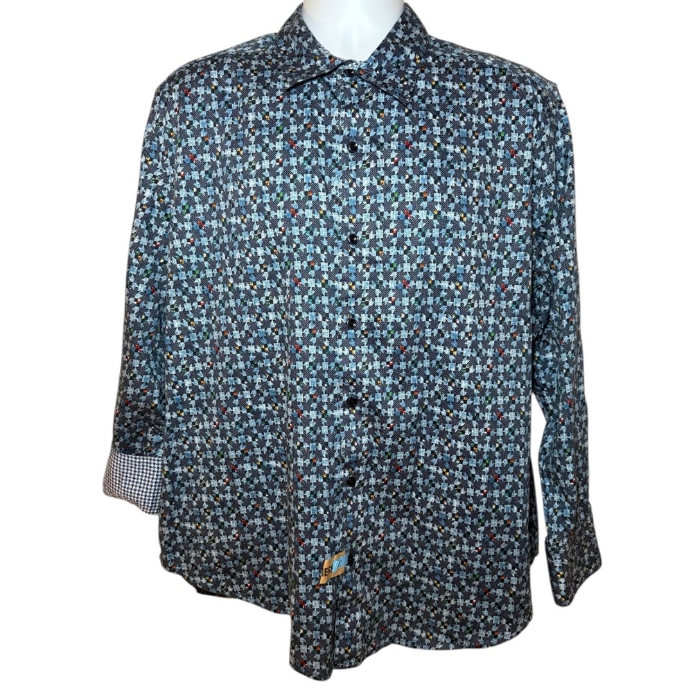 Robert Graham Tailored Fit Shirt Mens 2XL Button Down Houndstooth Flip Cuffs - Picture 2 of 12